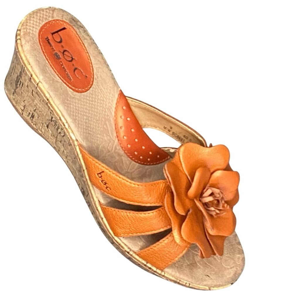 b.o.c. Born Concept Wedge Sandals Sz 9 Orange Leather
